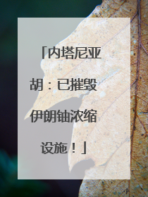 内塔尼亚胡：已摧毁伊朗铀浓缩设施！
